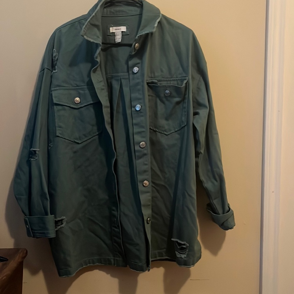 Green denim jacket